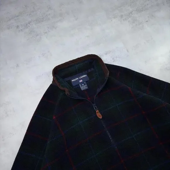 Vintage Plaid Polo Sport Ralph Lauren Quarter Zip Sweater